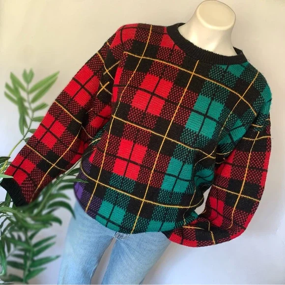 v i n t a g e :: Oversized Plaid Longline Tartan Slouchy Knit Sweater